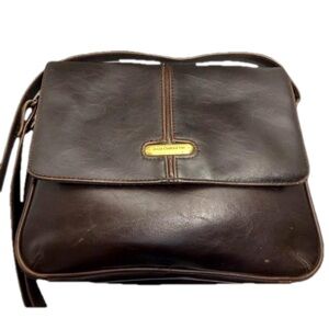 Vintage Liz Claiborne Crossbody Messenger Shoulder Bag Brown Faux Leather